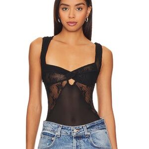 Free People x Intimately Sheer Things Black Lace Lingerie Top Bodysuit Medium
